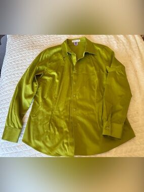 Coldwater Creek Olive Green All Cotton Button-Down Blouse
